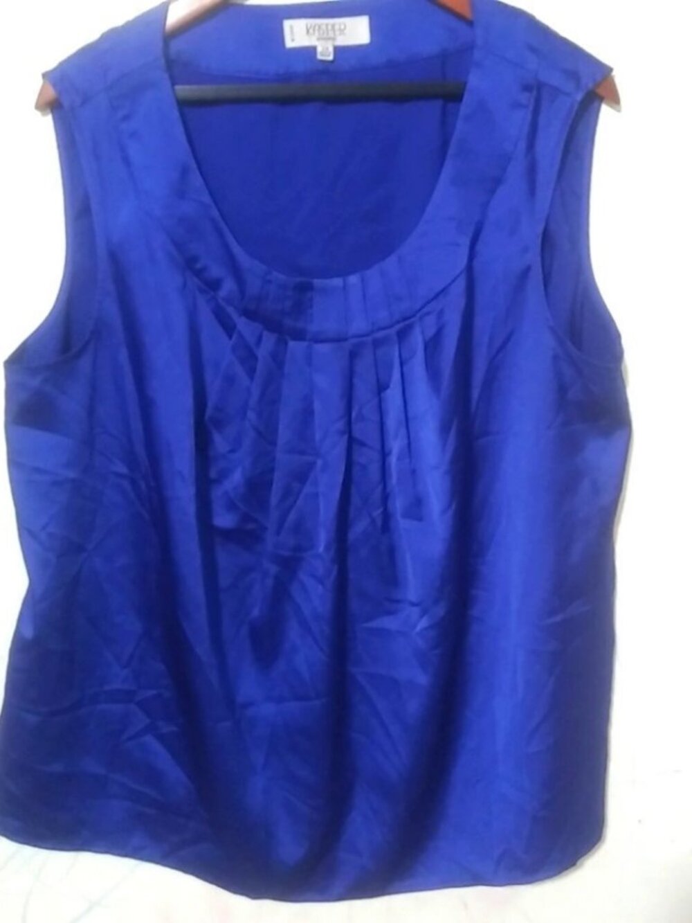 Kasper 2X Sapphire Blue Satin Look Top Plus